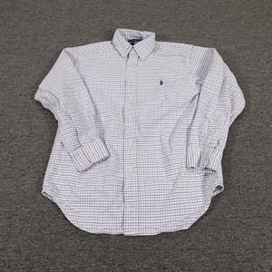Ralph Lauren Shirt Boys 10 White Blue Check Button Down Long Sleeve Pony Logo
